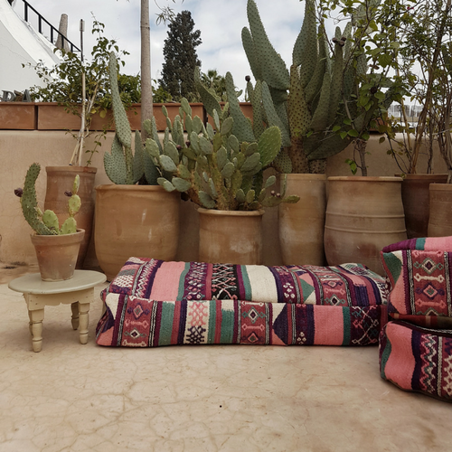 XL moroccan pouf flamingo