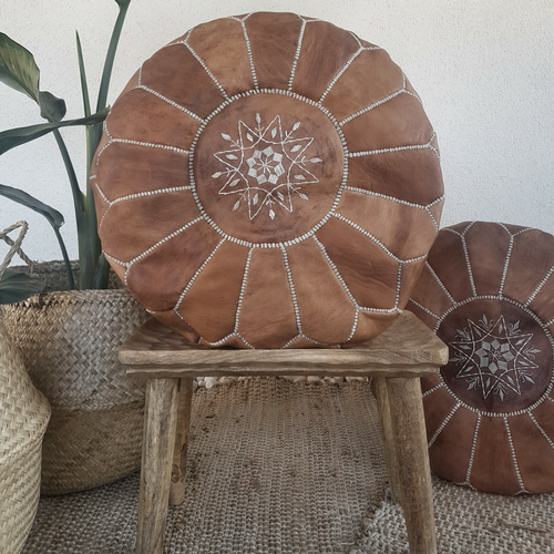 moroccan leather pouf caramel