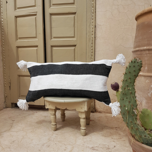 pompom blanket pillow with white pompoms