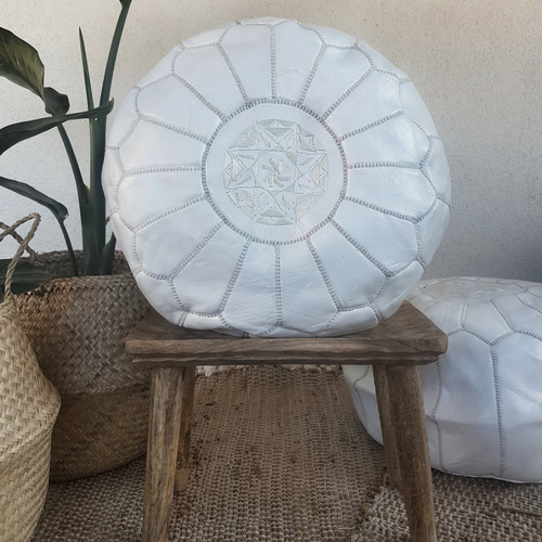 moroccan leather pouf white
