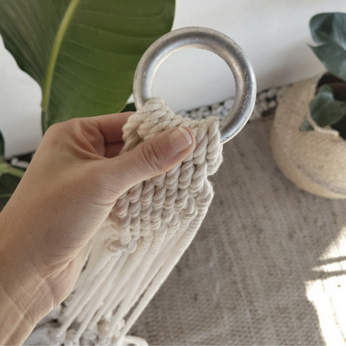 white crochet and fringes hammock
